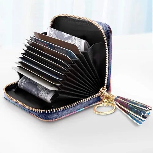 Vista 2 de Billetera pequeña para tarjetas de crédito RFID con purpurina linda para mujer