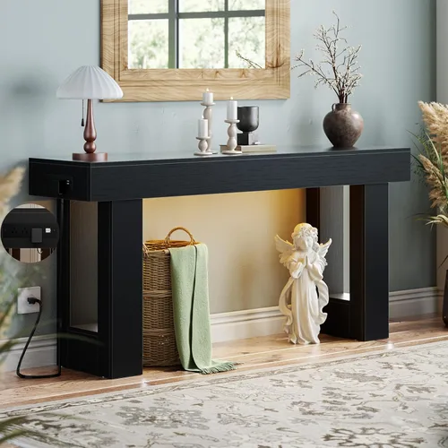 Vista 15 de Unikito Mesa de entrada de 32 pulgadas con enchufe y sensor de luz, mesa consola estrecha con almacenamiento detrás del sofá, mesa de entrada