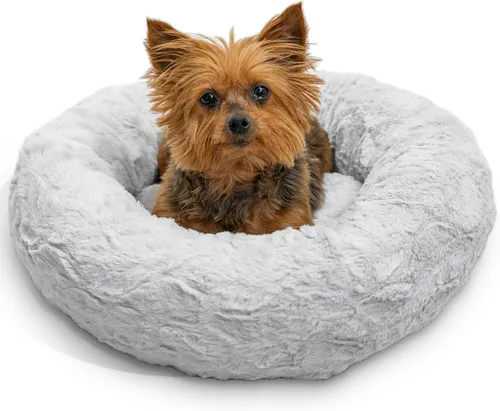 Vista 64 de Best Friends by Sheri - The Original Calming Donut - Cama calmante en forma de dona para perros y gatos - Pelo largo, azul bebé, M, 30 x 30 pulgadas