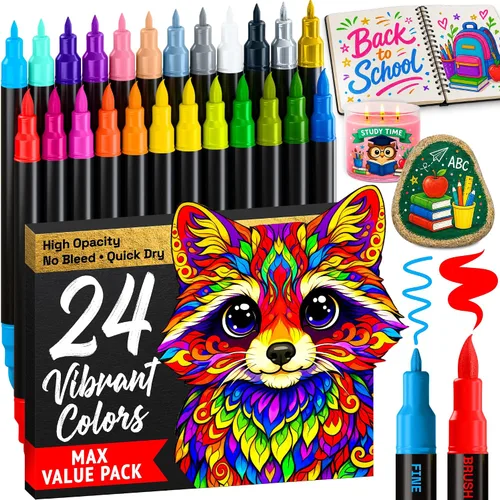 Vista 11 de ARTISTRO 24 marcadores de pintura acrílica plateada, bolígrafos de pintura para dibujo, para tela, rocas, vidrio, madera, moldes, regalo de artes