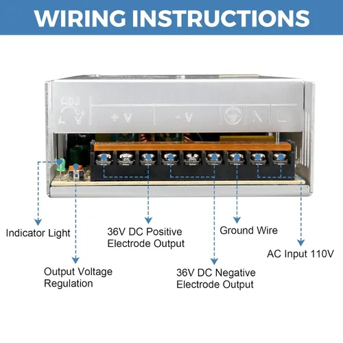 Vista 3 de Fuente de alimentación 36V 10A 360W AC 110-220V a DC 36V 10Amp para cámara CCTV Comes With Built-in Cooling Fan, Low Voltage Transformer, AC/DC