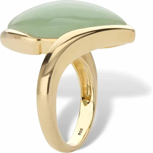 Vista 2 de PalmBeach - Anillo de plata de ley chapada en oro amarillo con forma de marquesa de jade verde, tallas 6 a 10