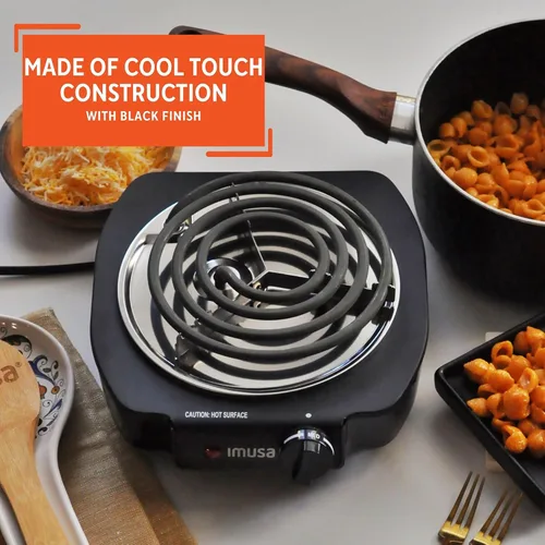 Vista 3 de Cocina eléctrica de una hornilla IMUSA USA GAU 80305 de 1100 vatios en color negro, quemador eléctrico único 1100W, Negro