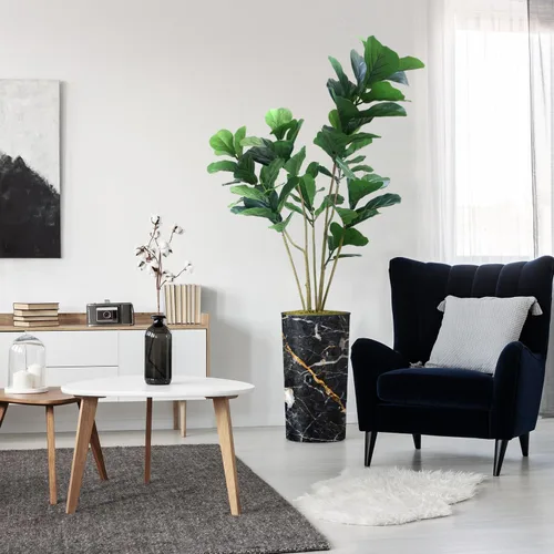 Vista 7 de Árbol artificial en macetero con efecto de granito moderno, palmera tropical areca artificial de seda para decoración del hogar en interiores