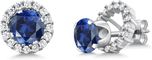 Vista 283 de Gem Stone King Aretes redondos de plata de ley 925 de 0.236 in con piedra natal extraíble para mujer