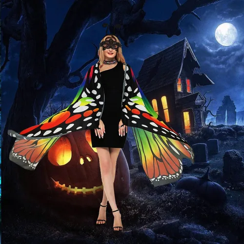 Vista 5 de QUCH Butterfly Costume for Women Butterfly Wings for Women Fairy Wings Cape with Mask and Antenna Headband Halloween Costumes