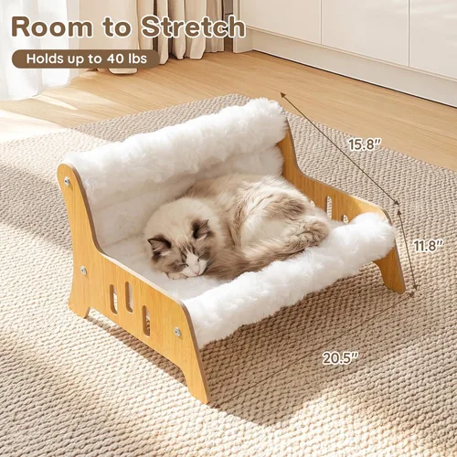 Vista 4 de Sofá cama elevada para gatos, sofá esponjoso para gatos, muebles de madera