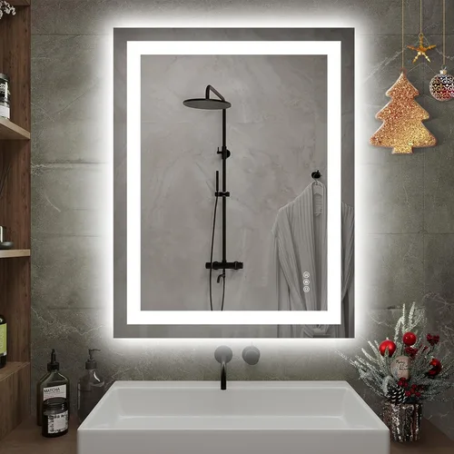 Vista 12 de Hivone - Espejo de baño LED de 24x30 pulgadas con luces, función antivaho, regulable, retroiluminado + iluminación frontal, espejo de tocador