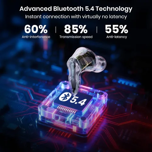 Vista 4 de Auriculares inalámbricos Bluetooth 5.4 35H estéreo de graves profundos con ruido ENC Call Cool Gaming Bluetooth auriculares con 25 ms, IP5 modo dual