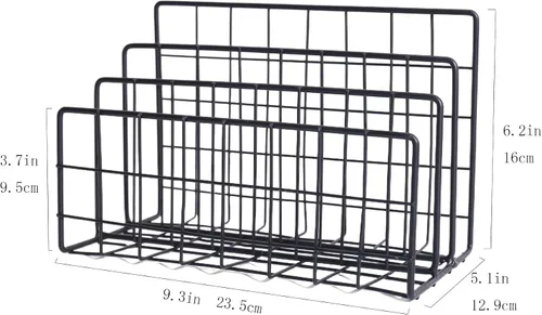 Vista 2 de Organizador de archivos de metal, 3 secciones verticales, soporte para papel de escritorio/correo/carta/registro, soporte para carpetas de archivos
