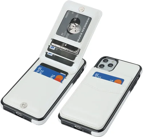 Vista 14 de KIHUWEY Funda tipo cartera para iPhone 11 Pro Max con soporte para tarjetas Negro