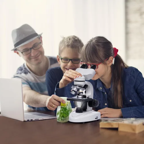 Vista 6 de SELFIE CAT Microscopio de laboratorio para la escuela, microscopio compuesto binocular 200X-5000X Ampliación para adultos, kit de microscopios