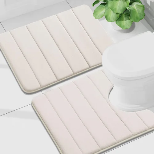 Vista 64 de Buganda Juego de 2 alfombras y tapetes de baño de espuma viscoelástica, lavables a máquina, suaves, antideslizantes, absorbentes, para baño, ducha