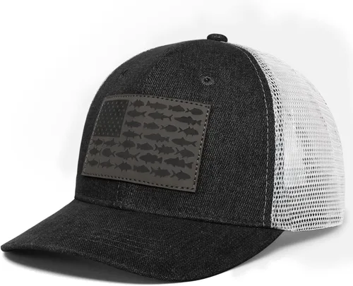 Vista 10 de Sombrero de camionero con bandera de pez estadounidense, regalos de pesca para hombres, sombrero de pesca Snapback perfecto para pesca y uso diario