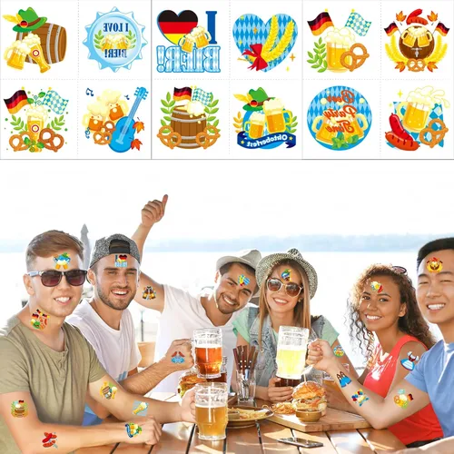 Vista 3 de 72 tatuajes temporales para el Oktoberfest con cara de cerveza, tatuajes falsos para decoración de fiesta temática de cerveza, suministros