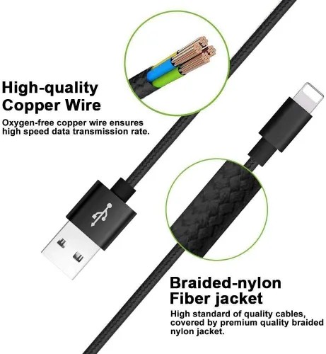 Vista 3 de RoFI Cable de teléfono compatible, [2 unidades] de nailon trenzado de carga rápida USB de repuesto para teléfono X 8 8 Plus 7 7 Plus 6s 6s Plus 6 6
