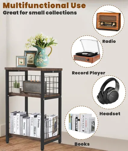Vista 7 de Soporte para tocadiscos de vinilo, mesa auxiliar de 3 niveles con doble capa, color negro Turntable Record Stand Storage Up to 100 Albums
