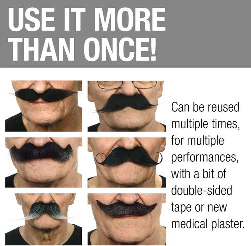 Vista 5 de Mustaches Mezcla de bigote falso autoadhesiva, novedad, paquete de valor de cabello facial falso (6 unidades)