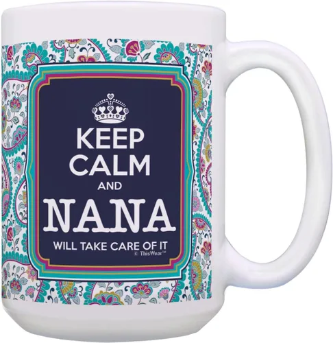 Vista 11 de Taza de té o café para regalo de cumpleaños con texto "Keep Calm and Nana Will Take Care of It", Rojo