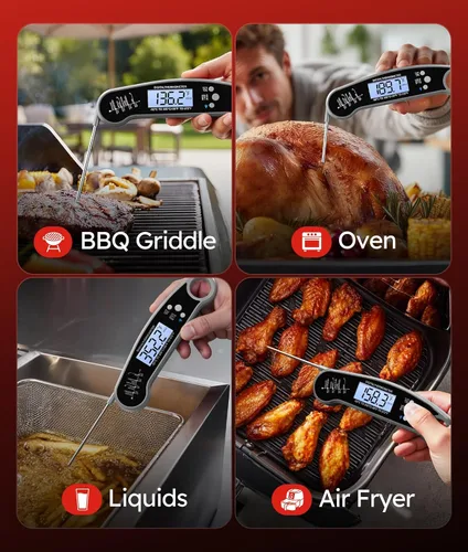 Vista 6 de Termómetro digital para carne, termómetro de comida de lectura instantánea Gris