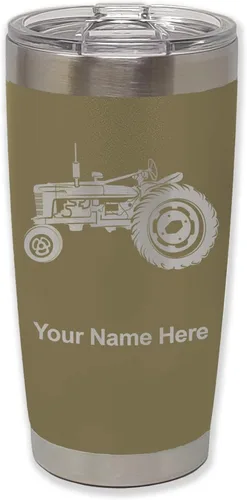 Vista 36 de LaserGram Vaso aislado al vacío de 20 onzas, Old Farm Tractor, grabado personalizado incluido (negro)