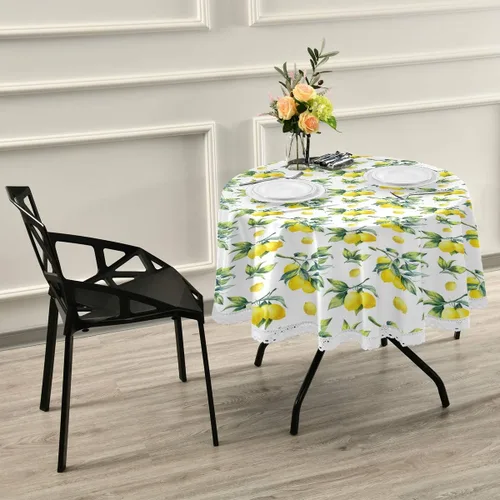 Vista 4 de Senya Mantel decorativo con patrón de limón para fiestas de mesa circulares