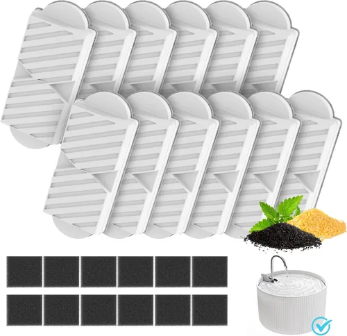 Vista 17 de Fuente de agua de cerámica para gatos, fuente de agua para mascotas con 3 filtros de carbono y 2 bombas de agua, dispensador automático de agua