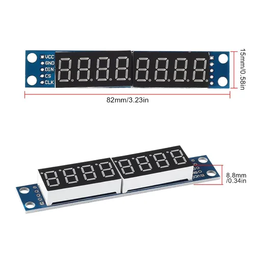 Vista 3 de Módulo de segmento digital MAX7219 de 8 dígitos y 7 segmentos, tubo de pantalla LED de siete secciones de 8 bits para MCU/51/AVR/STM32