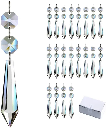Vista 8 de 20pcs 1.496 in Candelabro Cristales Piezas de Repuesto Prismas Colgantes Colgantes Colgante Claro Carámbano Caída con Cuentas Octágonas de Vidrio
