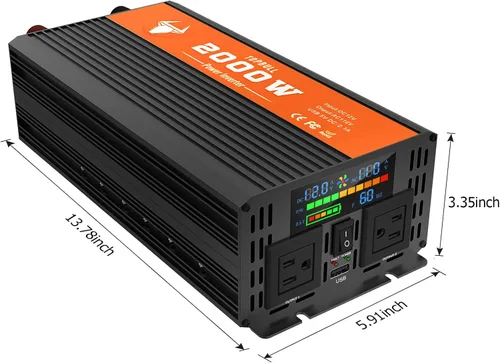 Vista 6 de Inversor de potencia de 2000 vatios, convertidor de 12 V CC a 110 V CA para automóvil/exterior, con pantalla LED, dos tomas de CA, puerto USB, dos