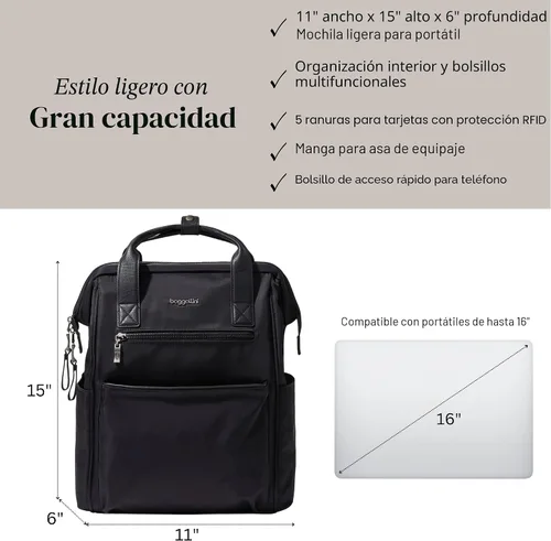 Vista 4 de Baggallini Mochila Soho para mujer, Negro, talla única