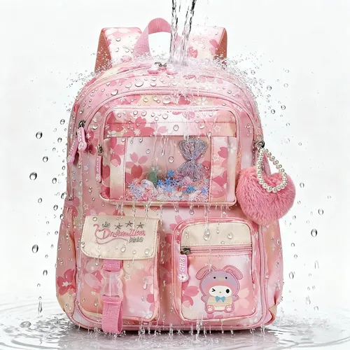 Vista 5 de Mochila infantil para niñas, mochila escolar de dibujos animados para estudiantes de escuela secundaria primaria, bolsa de libros para niños Kawaii
