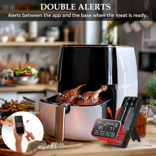 Vista 3 de Termómetro inalámbrico de carne de 800 pies con 2 sondas más delgadas mejoradas, termómetro digital para barbacoa, inalámbrico con pantalla LCD