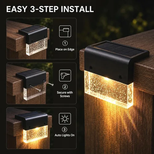 Vista 5 de SUNFACE Paquete de 4 luces solares para escalones para exteriores, impermeables, luces LED brillantes con 2 modos de iluminación, blanco cálido y 7