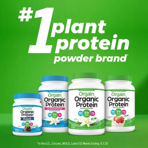 Vista 7 de Orgain - Polvo de proteína vegano orgánico de 30g, chocolate con 9g de EAA + BCAA, proteína vegetal, 6g de prebiótico + fibra, 1g de azúcar