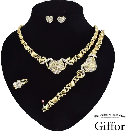Vista 2 de Giffor - Juego de joyas para mujer con chapado de oro de 14 quilates brazalete aretes y collar