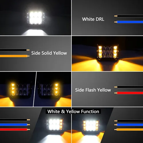 Vista 3 de Luces laterales tipo cápsula de 4 pulgadas, luces LED estroboscópicas amarillas de doble cara + luces estroboscópicas amarillas y verdes de doble