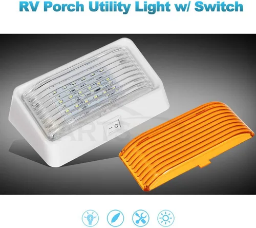 Vista 2 de Partsam Luz LED rectangular para porche RV con interruptor de encendido/apagado, lámpara exterior de casa rodante, repuesto para casas rodantes