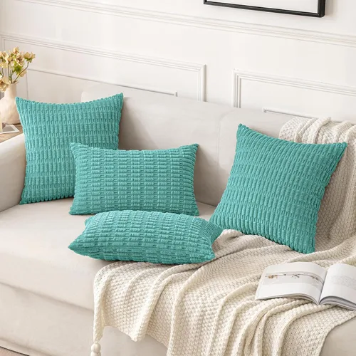 Vista 2 de MIULEE - Paquete de 2 fundas de cojín decorativas de corduroy, modernas y boho, suaves, con rayas, decoración del hogar, sofá, sala de estar, sillón