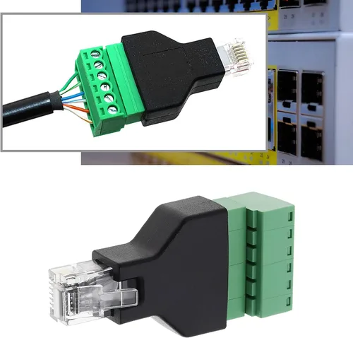 Vista 4 de 2 unids RJ12 adaptador de audio conector Ethernet RJ12 6P6C macho a 6 pines tornillo terminales adaptador conector hogar accesorios de audio