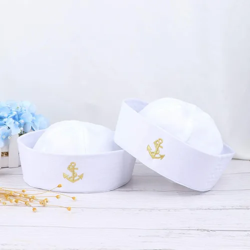 Vista 6 de Olgaa 4 Pack blanco marinero gorras para adulto yate marino marinero sombreros para marinero vestir fiesta Cosplay