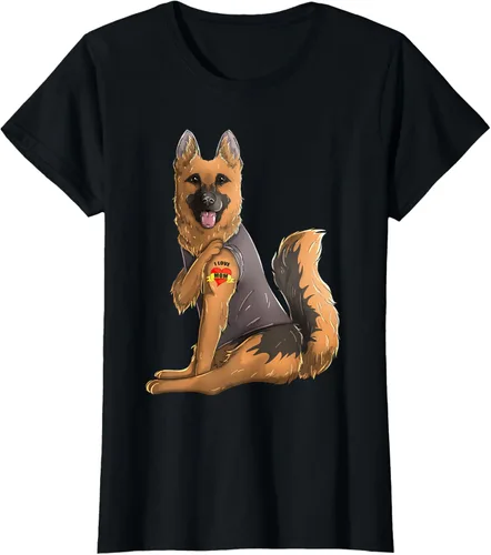 Vista 39 de Camiseta de perro con tatuaje de pastor alemán I Love Mom para el día de la madre, Negro, S