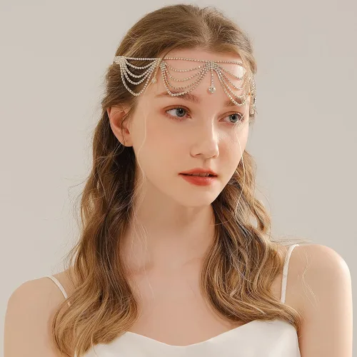Vista 2 de Cadena de cabeza de diamantes de imitación de novia para mujer, accesorio de boda bohemio, joyería de moda