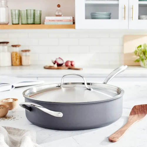 Vista 2 de Sartén antiadherente con tapa Cuisinart GreenGourmet, anodizado durable, Sartén para saltear, Negro