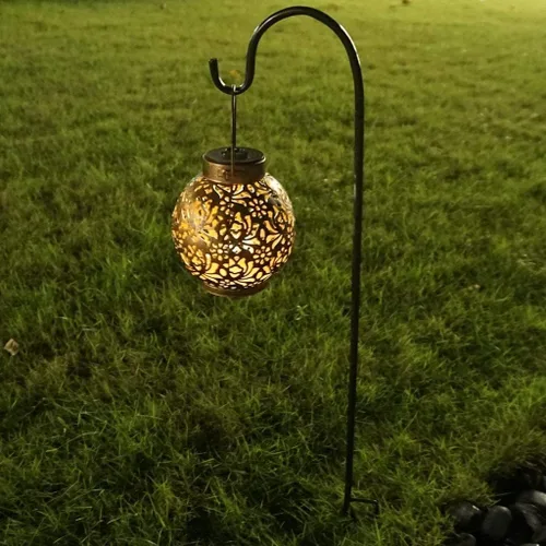 Vista 8 de 2 linternas y 2 ganchos. Luces solares para exteriores, faroles decorativos de jardín colgando en ganchos de pastor.