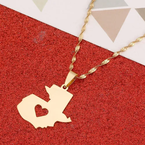 Vista 4 de BR Gold Jewelry Collar con colgante de mapa de Guatemala para mujer, mapa del corazón guatemalteco de Guatemala