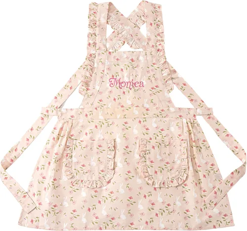 Vista 13 de MT WORLD Delantal para Niñas Pequeñas Delantales de Chef Personalizados para Niños con Nombre Delantales con Volantes para Niñas Pequeñas Vestido