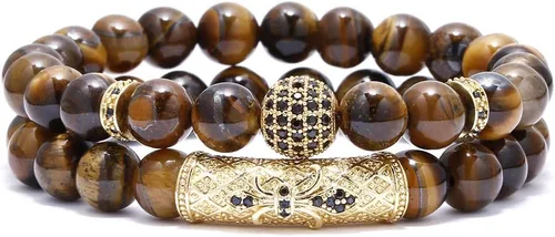 Vista 7 de BOMAIL - Pulsera elástica de piedras de ojo de tigre de 8 mm para mujeres y hombres