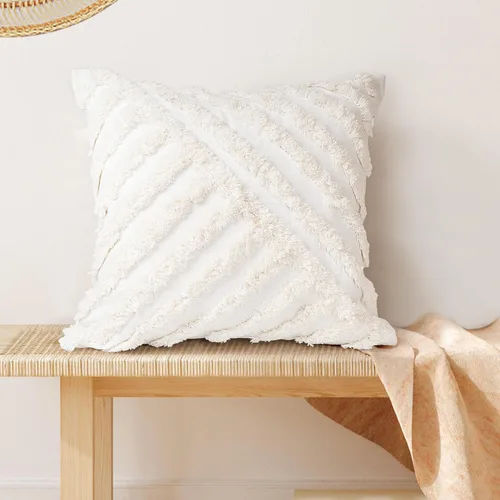 Vista 5 de AELS Fundas de almohada decorativas bohemias con textura de 18 x 18 pulgadas, moderna funda de almohada geométrica de mediados de siglo a rayas