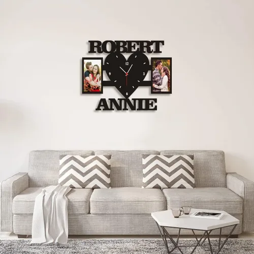 Vista 5 de Marco de fotos para parejas, reloj de pared personalizado con nombre de foto, sala de estar, dormitorio, collage para colgar en la pared, foto